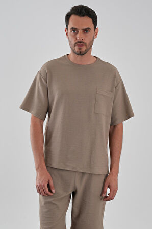 ALEXANDERGARDI Cep Detaylı Bağlamalı Keten Görünümlü Tişört-Şort Takım