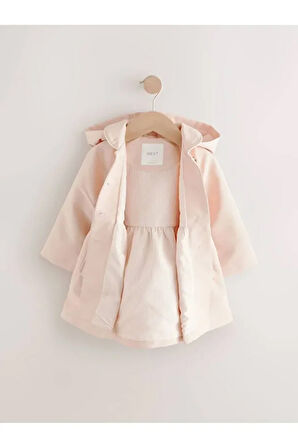 Pamuklu Toz Pembe Suya Dayanıklı Kapüşonlu Trençkot / Mont