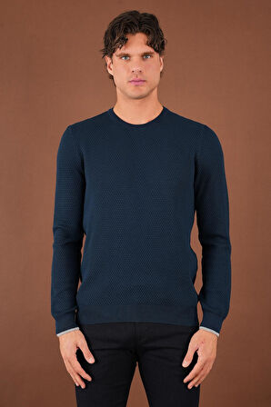 Lacivert Dokulu Triko Kazak