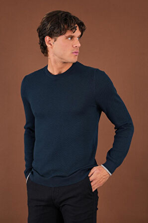 Lacivert Dokulu Triko Kazak