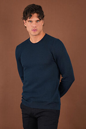 Lacivert Dokulu Triko Kazak