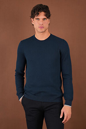 Lacivert Dokulu Triko Kazak