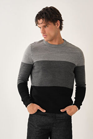 Bloklu Fitilli Triko Kazak