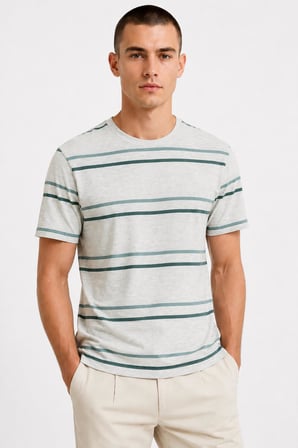 Çizgili Bisiklet Yaka T-shirt