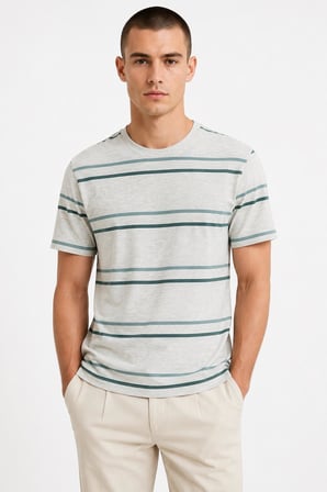 Çizgili Bisiklet Yaka T-shirt