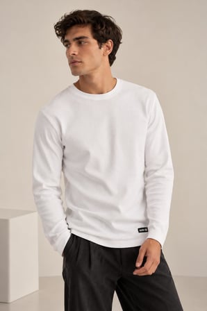 Bisiklet Yaka İnce Fitilli Basic Sweatshirt
