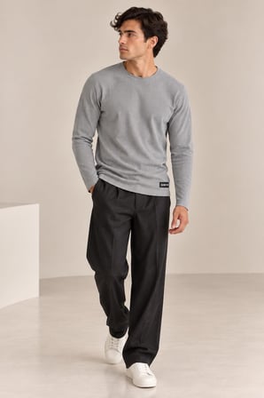Bisiklet Yaka İnce Fitilli Basic Sweatshirt