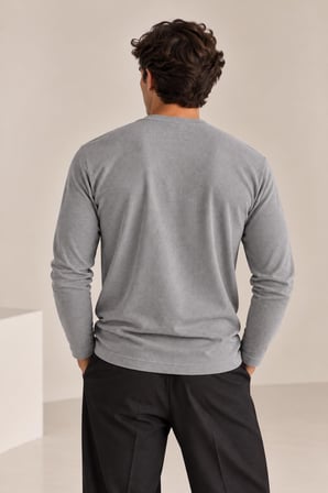 Bisiklet Yaka İnce Fitilli Basic Sweatshirt