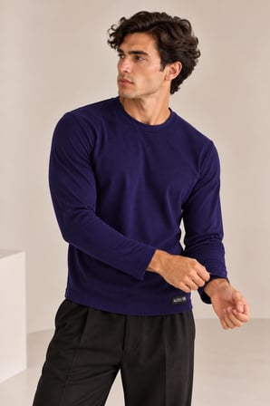 Bisiklet Yaka İnce Fitilli Basic Sweatshirt
