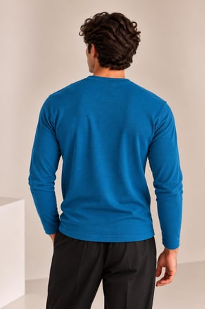 Bisiklet Yaka İnce Fitilli Basic Sweatshirt