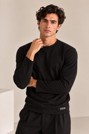 Bisiklet Yaka İnce Fitilli Basic Sweatshirt