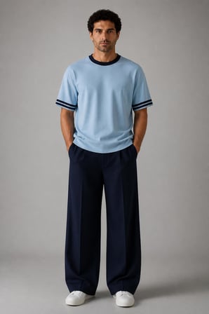 Şerit Detaylı Kontrast Yaka Basic T-Shirt