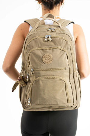  Sanmorris Unisex Suya Dayanıklı Krinkıl Kumaş Çok Gözlü Orta Boy Laptop Okul ve Sırt Çantası