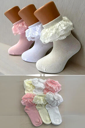 6 Çift Burun Dikişsiz Fırfırlı Kız Çocuk Çorabı