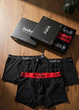 LOODUS Pamuklu 3’lü Likralı Erkek Boxer Seti – Özel Kutulu Seri
