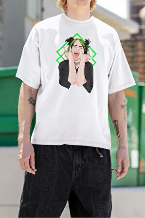 Billie Eilish Özel Tasarım Unisex Tişört, Oversize Şarkıcı Tişört