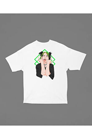 Billie Eilish Özel Tasarım Unisex Tişört, Oversize Şarkıcı Tişört