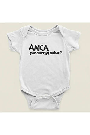 Amca Yan Sanayi Baba Yazılı Pamuklu Yumuşak Unisex Çıtçıtlı Body Zıbın