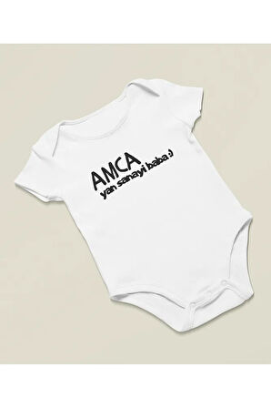 Amca Yan Sanayi Baba Yazılı Pamuklu Yumuşak Unisex Çıtçıtlı Body Zıbın