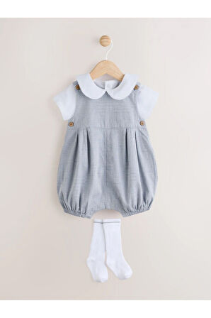 Next Baby Pamuklu Bebe Yaka Smart Gömlek Gri Salopet Çorap 3'lü Takım