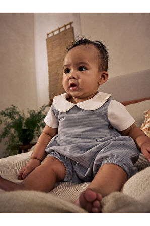 Next Baby Pamuklu Bebe Yaka Smart Gömlek Gri Salopet Çorap 3'lü Takım