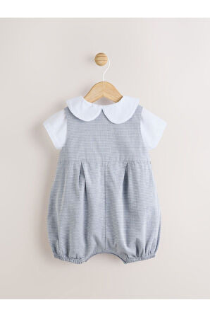 Next Baby Pamuklu Bebe Yaka Smart Gömlek Gri Salopet Çorap 3'lü Takım