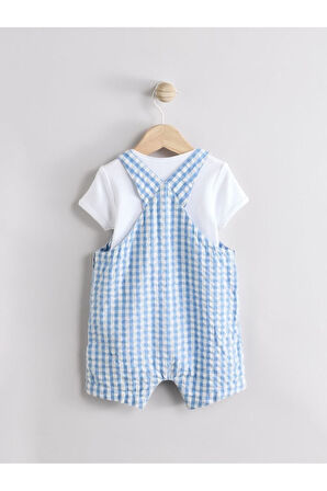Next Baby Pamuklu Mavi Çizgili Kısa Kollu Salopet Body Zıbın Set