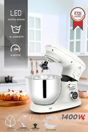 Delux Serisi Ev Hediyesi Hediye Çeyiz Stand Mikser Hamur Yoğurma Makinesi 5L 1400W TMK-1400DT