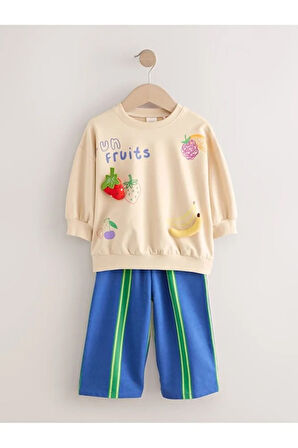 Pamuklu Krem Meyve Desenli Uzun Kollu Alt Üst Takım