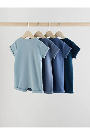 Next Baby %100 Pamuklu Mavi Lacivert Dokulu 4'lü Romper Set