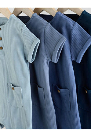 Next Baby %100 Pamuklu Mavi Lacivert Dokulu 4'lü Romper Set