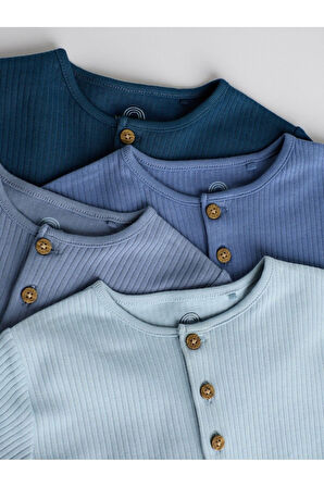 Next Baby %100 Pamuklu Mavi Lacivert Dokulu 4'lü Romper Set