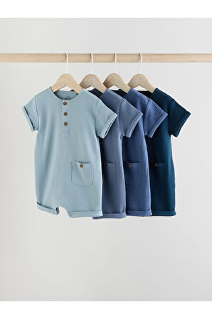 Next Baby %100 Pamuklu Mavi Lacivert Dokulu 4'lü Romper Set