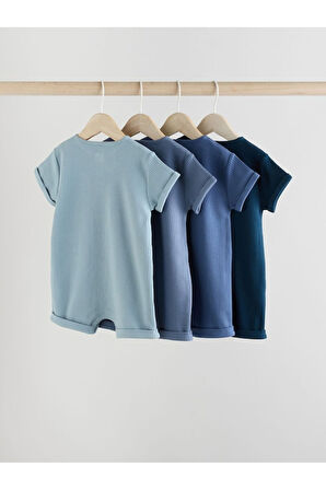 Next Baby %100 Pamuklu Mavi Lacivert Dokulu 4'lü Romper Set