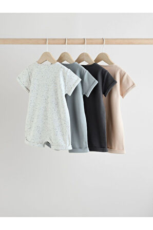 Next Baby %100 Pamuklu Beyaz Siyah Mavi Dokulu 4'lü Romper Set