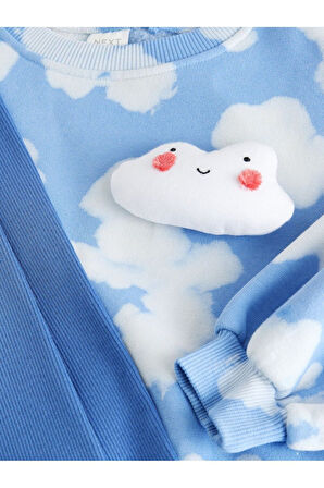 Next Baby Pamuklu Mavi Bulut Desenli Uzun Kollu Sweatshirt Tayt Alt Üst Takım