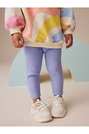 Next Baby Pamuklu  Pembe Gökkuşağı Desenli Uzun Kollu Sweatshirt Tayt Alt Üst Takım