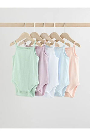 % 100 Pamuklu Pastel Neon Renkler İp Askılı 5'li Body Zıbın Set
