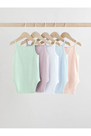 % 100 Pamuklu Pastel Neon Renkler İp Askılı 5'li Body Zıbın Set