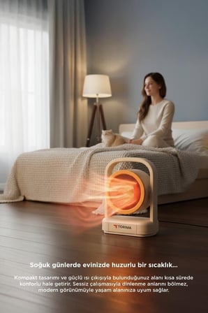 Premium Bebek Odası Soğuk Çalışma Masası Mini Isıtıcı Fan HT100 Bej 500W