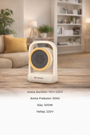 Premium Bebek Odası Soğuk Çalışma Masası Mini Isıtıcı Fan HT100 Bej 500W
