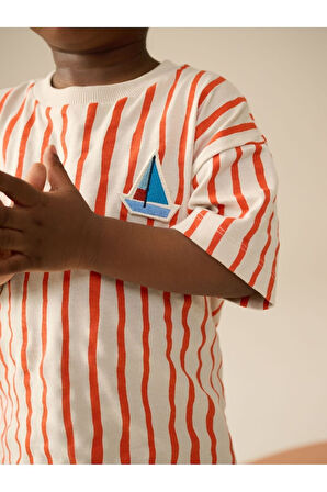 Next Baby Pamuklu Beyaz Mavi Tekne Desenli Kısa Kollu Şortlu 3'lü Alt Üst Takım