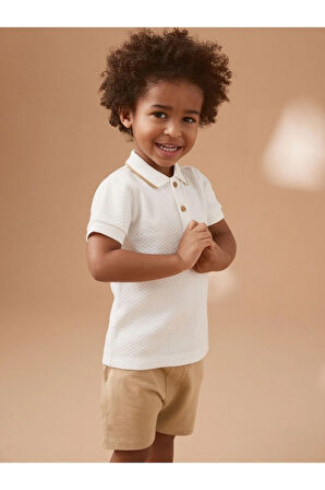 Next Baby Pamuklu Mavi Çizgili Kısa Kollu Polo Thsirt Şort Alt Üst Takım