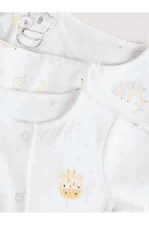 %100 Pamuklu Beyaz Animal Desenli 3'lü Romper Set