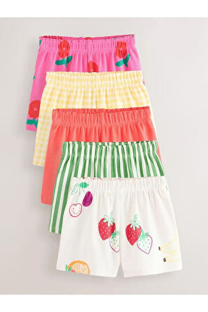 Pamuklu Pembe Yeşil Meyve Desenli Kısa Kollu Ribanalı 5'li Alt Üst Takım