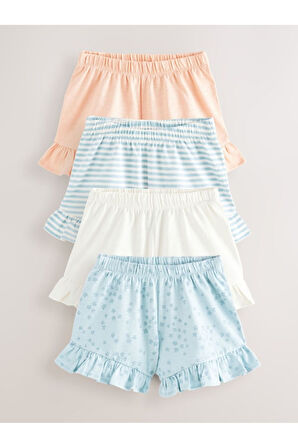 Next Baby Pamuklu Krem Mavi Kısa Kollu Şortlu 4'lü Alt Üst Takım