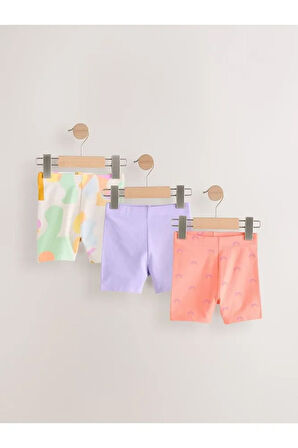 Pamuklu Gökkuşağı Desenli Kısa Kollu Taytlı 3'lü Alt Üst Takım