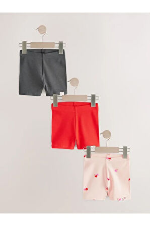 Pamuklu Kırmızı Kalp Desenli Kısa Kollu Taytlı 3'lü Alt Üst Takım