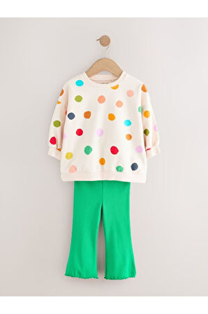 Next Baby Pamuklu Mavi Krem Baskılı Sweatshirt Tayt 2'li Alt Üst Takım