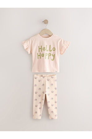 Next Baby Pamuklu Krem  Kısa Kollu Çiçek Desenli 3'li Alt Üst Takım